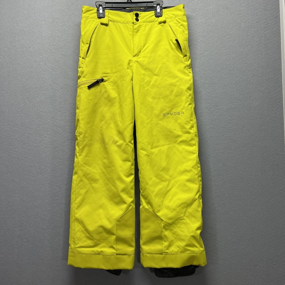 Spyder Pants Kids 14 Yellow Insulated Ski Snow Woven Ankle Winter Padded Outdoor